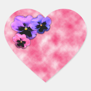 Stiefmütterchen auf rosa Herz-Aufkleber