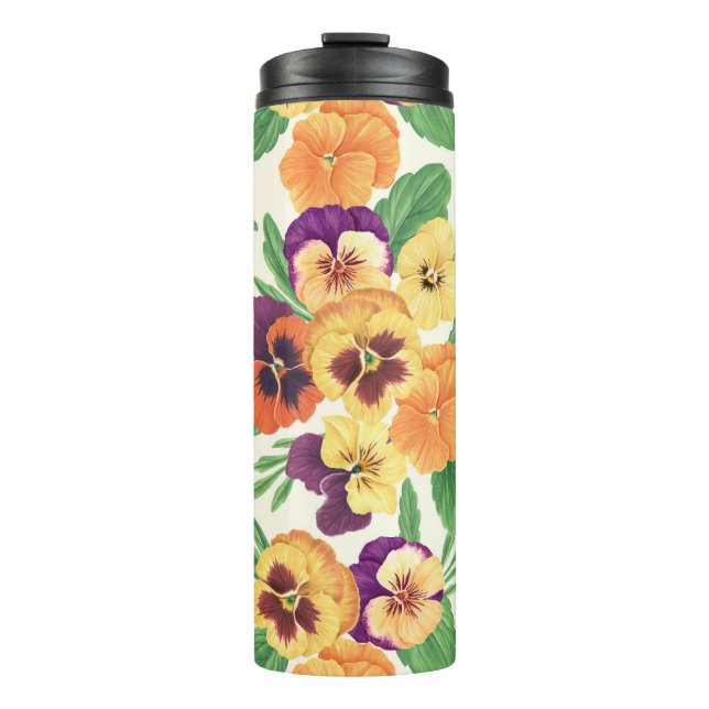 Stiefmütterchen auf weißlich thermosbecher (Vorderseite)