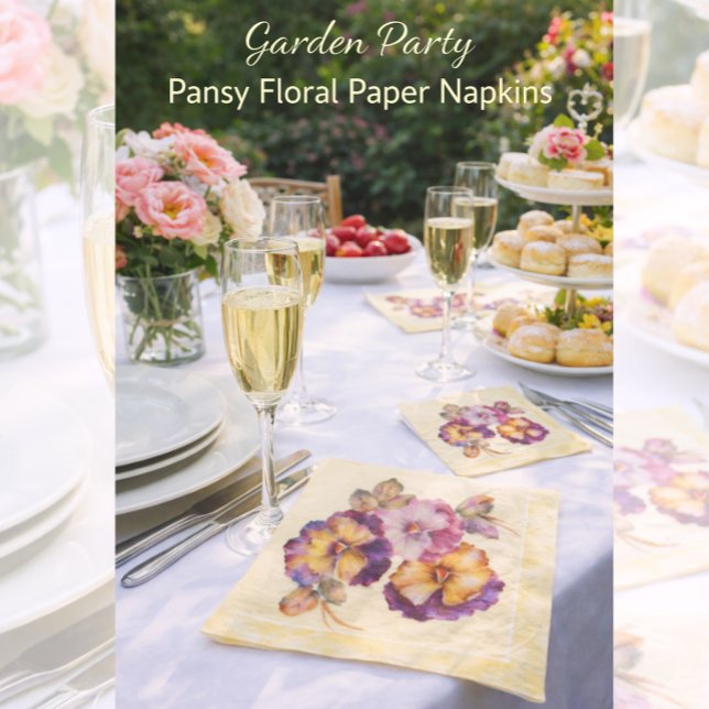 Stiefmütterchen Blumen Papier Serviette Gartenpart (Elegant pansy floral napkins to elevate your garden party table styling)