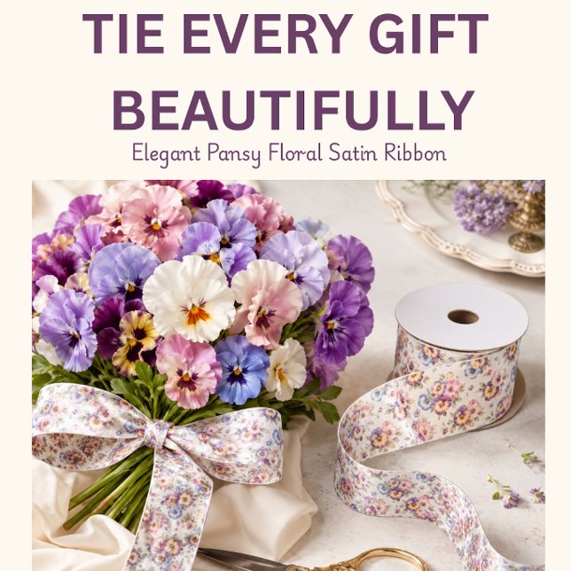 Stiefmütterchen-Blumenband | Gartenparty-Geschenkv Satinband (Elegant pansy floral ribbon styled with fresh flowers, perfect for beautiful gifts and bouquets now)