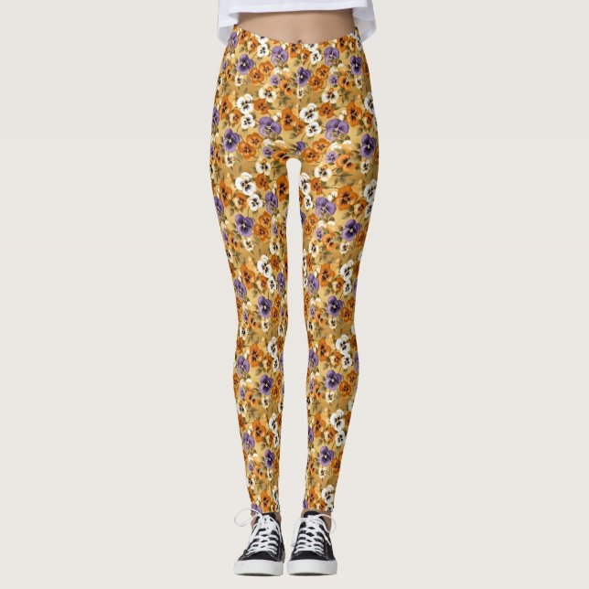 Stiefmütterchen-Blumenmuster Leggings (Vorderseite)