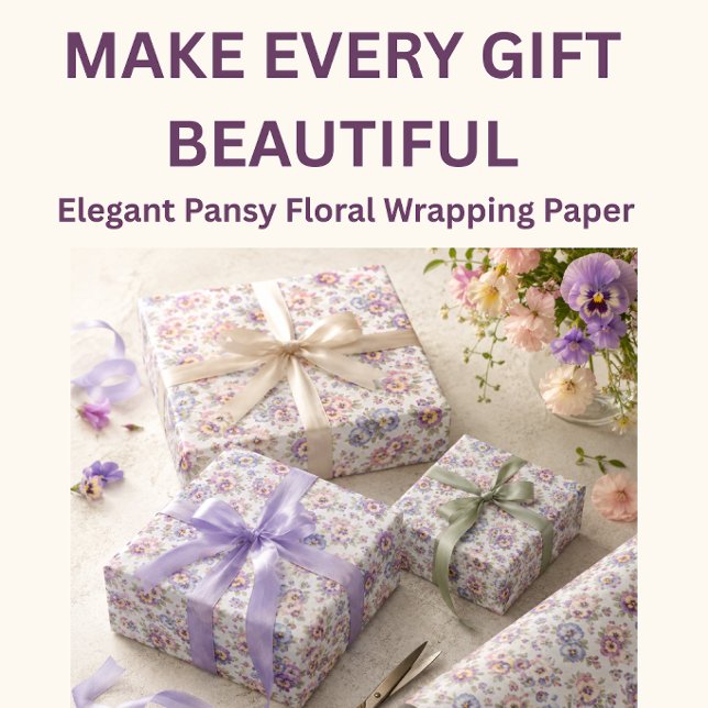 Stiefmütterchen-Blumenverpackungspapier | Elegante Geschenkpapier (Elegant pansy floral gift wrap paper for birthdays, bridal showers and beautifully wrapped gifts now)