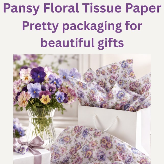 Stiefmütterchen-Gartenparty-Blumentissuepapier Seidenpapier (Elegant pansy tissue paper for gift bags, boutique wrapping and beautiful garden party gifts today!)