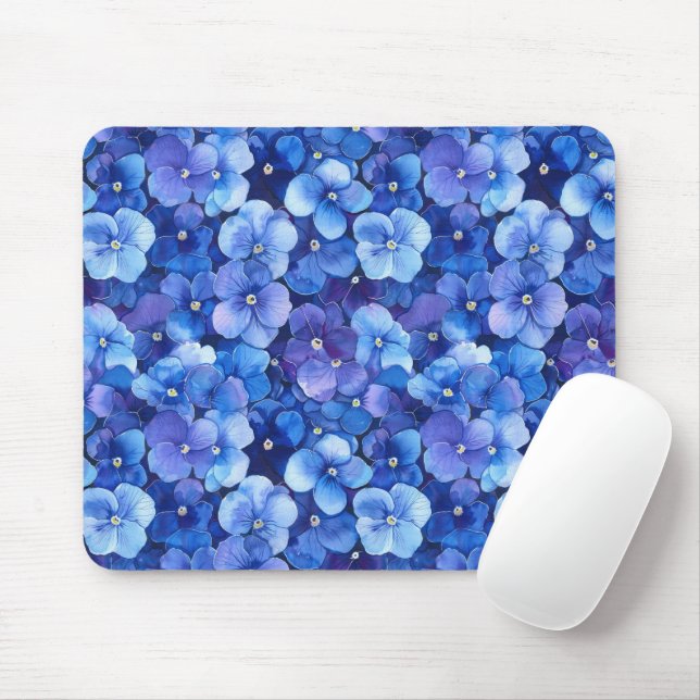 Stiefmütterchen im Aquarellstil Blau Lila Blumendr Mousepad (Mit Mouse)