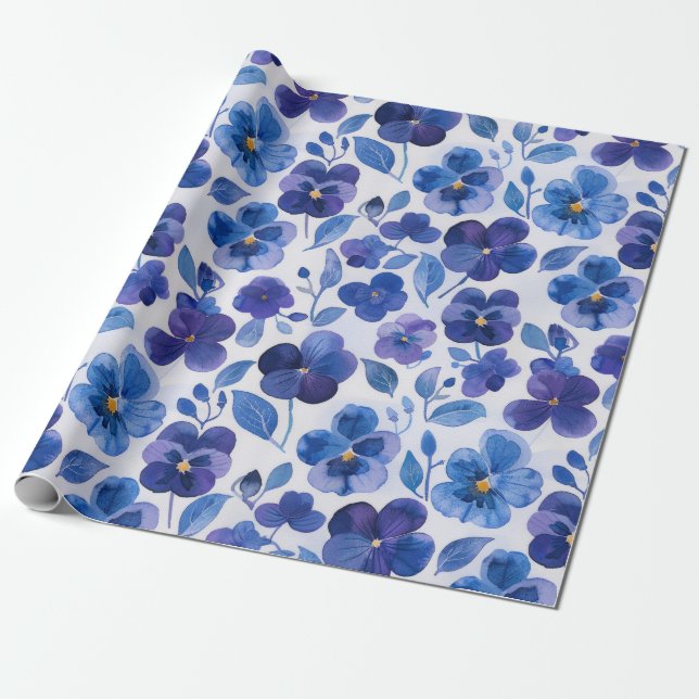 Stiefmütterchen im Aquarellstil Lila Blauer Blumen Geschenkpapier (Ungerollt)