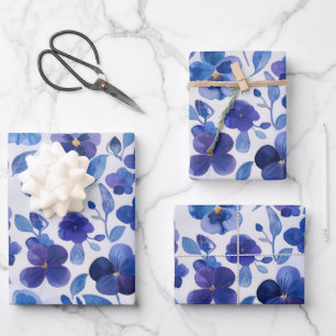 Stiefmütterchen im Aquarellstil Lila Blauer Blumen Geschenkpapier Set