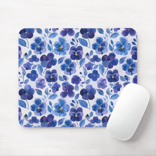 Stiefmütterchen im Aquarellstil Lila Blauer Blumen Mousepad (Mit Mouse)