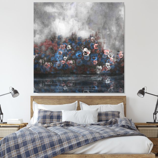 "Stiefmütterchen im Nebel" 100 cm x 100 cm Leinwanddruck (Insitu (Schlafzimmer))