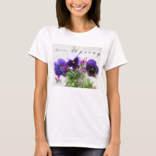Stiefmütterchen, Lobelia auf alte Handschrift Hall T-Shirt