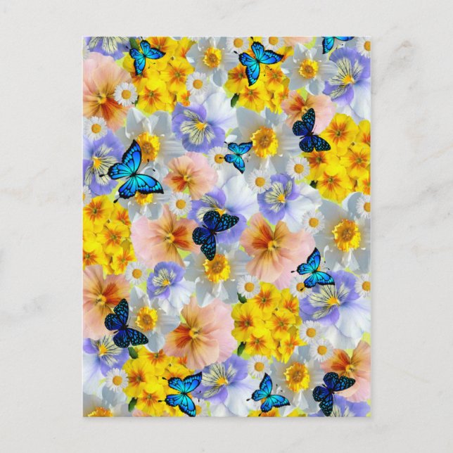 Stiefmütterchen Milchprodukte und Schmetterlinge Postkarte (Vorderseite)