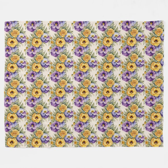 Stiefmütterchen Moderne Vintage Blumen Fleecedecke (Vorderseite (Horizontal))