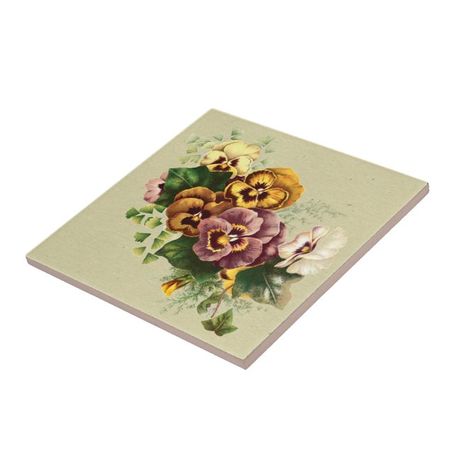 Stiefmütterchen-Sträußchen im Vintage-Stil Fliese (Seite)