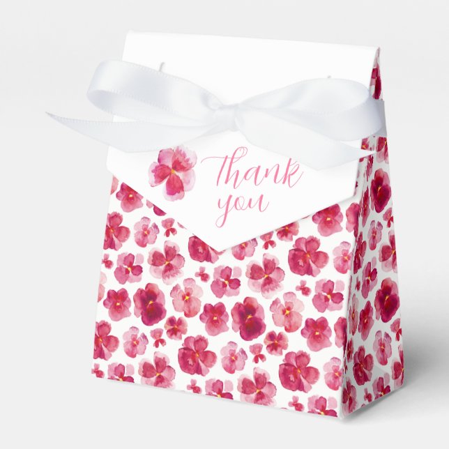 Stiefmütterchen stumpften dunkelrosa Aquarell Dank Geschenkschachtel (Vorderseite)