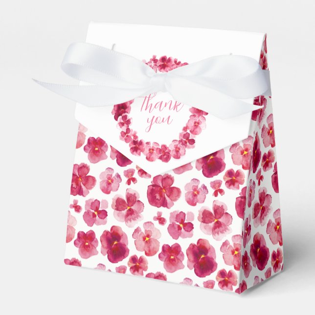 Stiefmütterchen stumpften dunkelrosa Aquarell Dank Geschenkschachtel (Vorderseite)