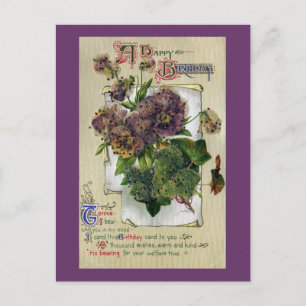 Stiefmütterchen und Efeu Vintage Geburtstag Postkarte