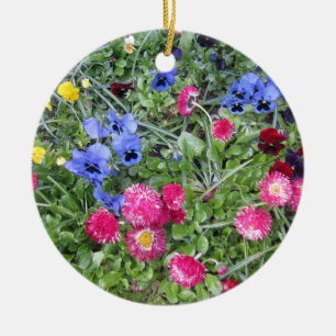 Stiefmütterchen- und Gänseblümchen-Verzierung Keramik Ornament