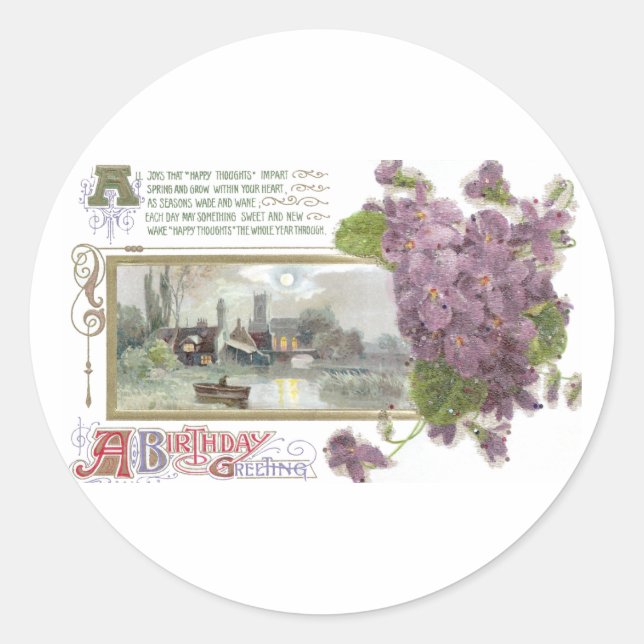 Stiefmütterchen und Serene Vignette Vintag zum Geb Runder Aufkleber (Vorderseite)