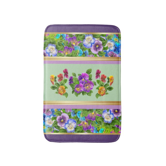 Stiefmütterchen-Veilchen-Blumen-Aquarell-Blumen-Co Badematte (Vorderseite Vertikal)