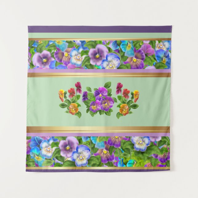Stiefmütterchen-Veilchen-Blumen-Aquarell-Blumenmus Wandteppich (Vorderseite)