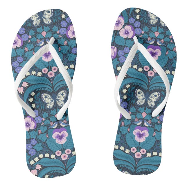 Stiefmütterchen, Vögel und Schmetterlinge Flip Flops (Fußbett)