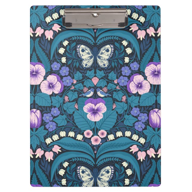 Stiefmütterchen, Vögel und Schmetterlinge Klemmbrett (Vorderseite)