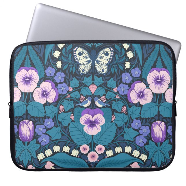 Stiefmütterchen, Vögel und Schmetterlinge Laptopschutzhülle (Vorderseite)