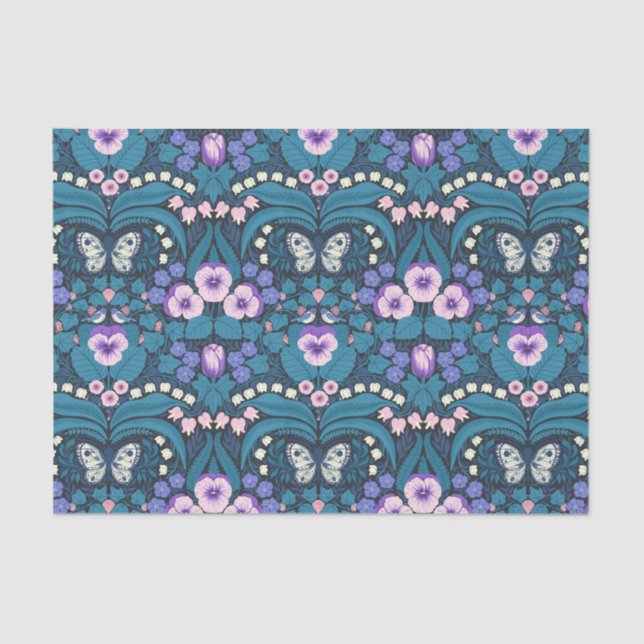 Stiefmütterchen, Vögel und Schmetterlinge Seidenpapier (Vorderseite)