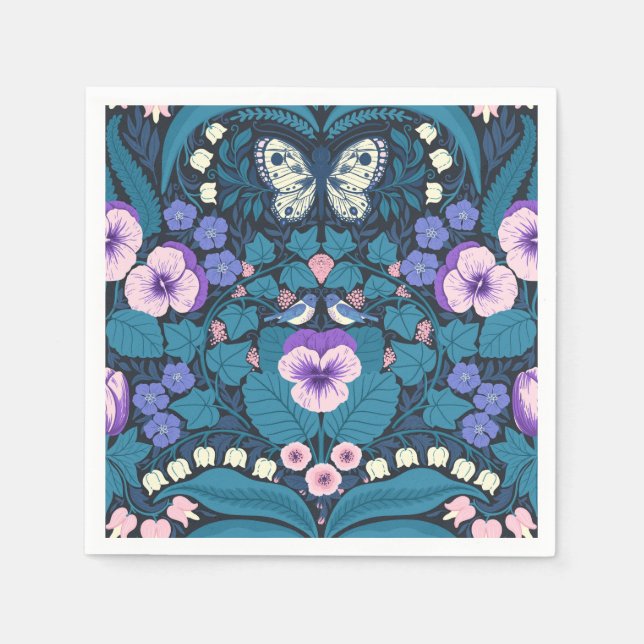 Stiefmütterchen, Vögel und Schmetterlinge Serviette (Vorderseite)