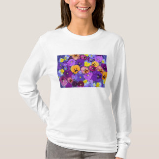 Stiefmütterchenblüten schwimmend im Vogelbad mit T T-Shirt