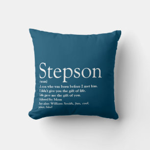 Stiefsohn Blaue moderne lustige Typografie Kissen