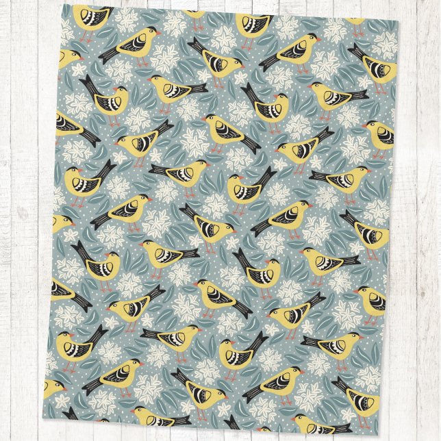 Stieglitz und Rhododendron-Vogelblume Fleecedecke (Goldfinch and Rhododendron bird and flower arts and crafts block print inspired fleece blanket)