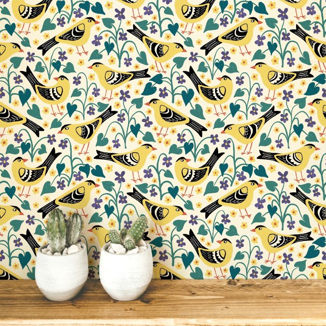 Stieglitz und Waldveilchen-Vogel-Blume Tapete (Von Creator hochgeladen)