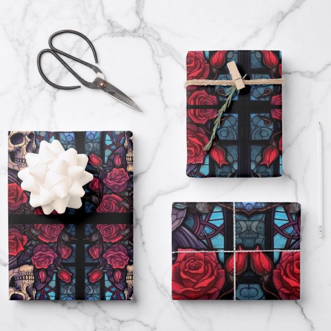 Stiele und Steine Skull & Rose Geschenkpapier Set (Vorderseite)