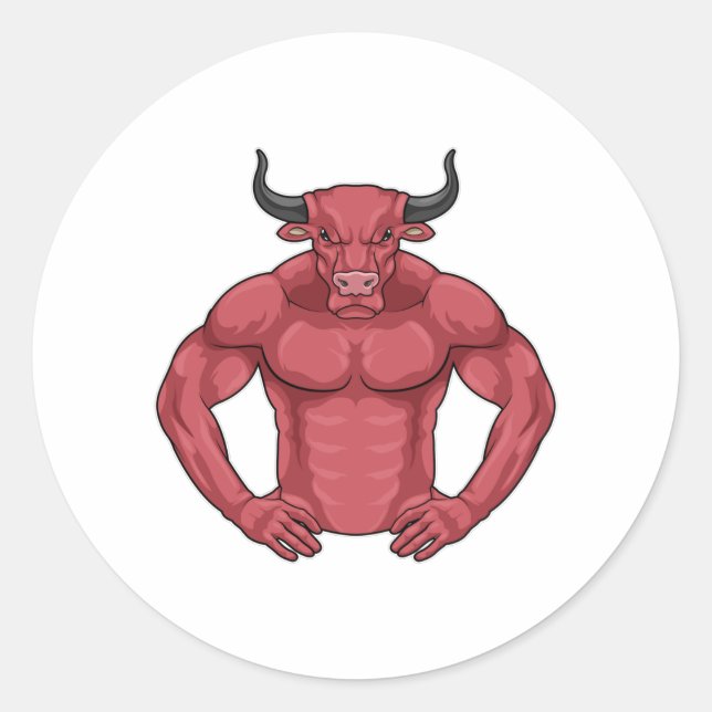 Stier als Bodybuilder extrem Runder Aufkleber (Vorderseite)