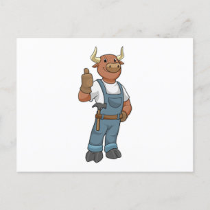 Stier als Mädchen für alles mit Hammer Postkarte