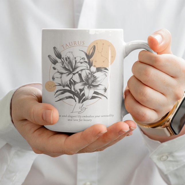 Stier Astrologie Florale Lilie Sternzeichen Geburt Kaffeetasse (Elegant Taurus Mug Floral Zodiac Coffee Mug Astrology Gift)