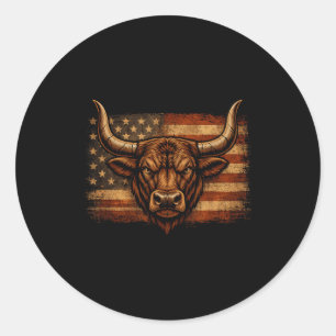 Stier bedrängte amerikanische Flagge Western Count Runder Aufkleber