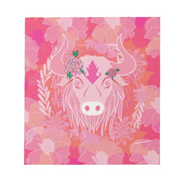 Stier, Blume des Lebens, blau, mandala,zen,chakra Notizblock (Vorderseite)