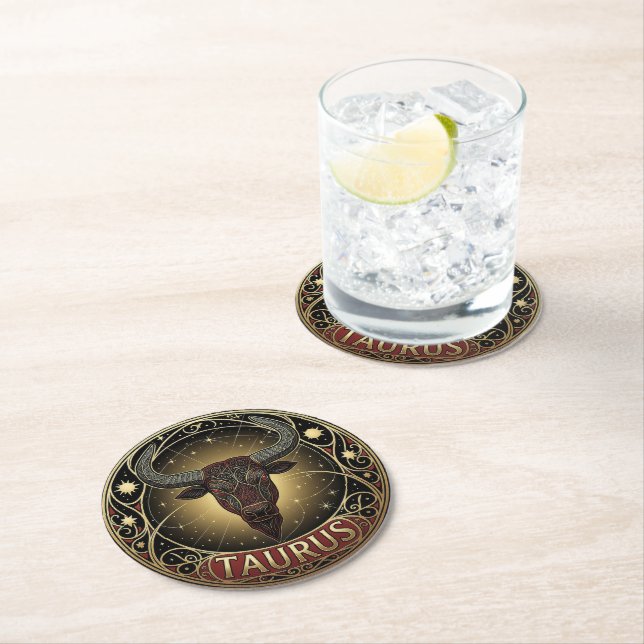 Stier Bull Zodiac Symbol Runder Pappuntersetzer (Vor Ort)