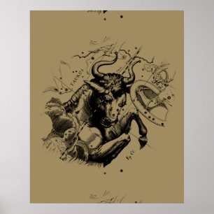 Stier Constellation Hevelius 1690 Gravur Poster