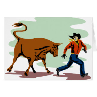 Stier, der Rodeocowboy jagt
