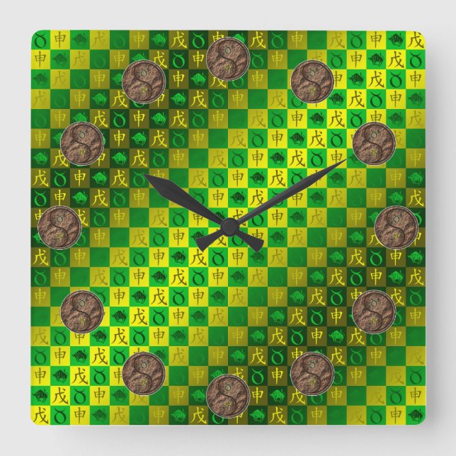 Stier & Erd-Affe Quadratische Wanduhr (Vorderseite)