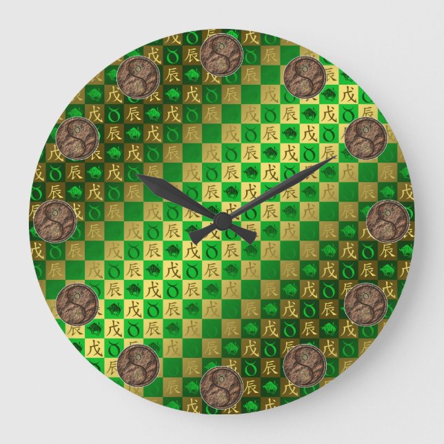 Stier & Erde-Drache Große Wanduhr (Vorderseite)