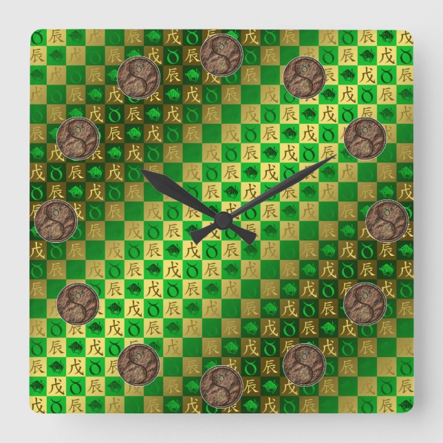 Stier & Erde-Drache Quadratische Wanduhr (Vorderseite)
