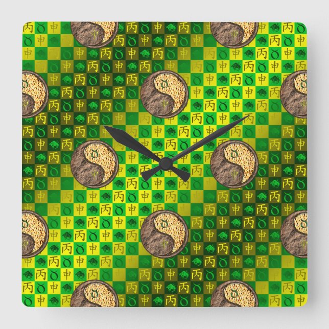 Stier & Feuer Affe Quadratische Wanduhr (Vorderseite)