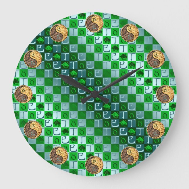 Stier & Feuer Schlange Große Wanduhr (Vorderseite)