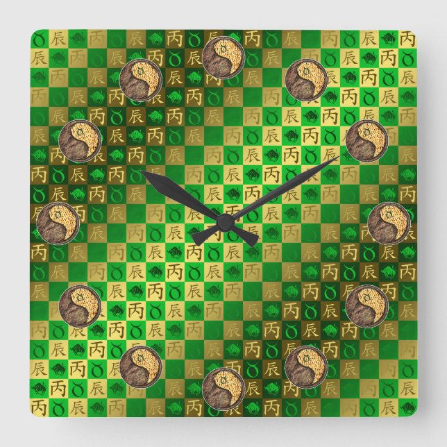 Stier & Feuerdrache Quadratische Wanduhr (Vorderseite)