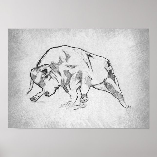 Stier - Grafische Zeichnung Poster (Vorne)