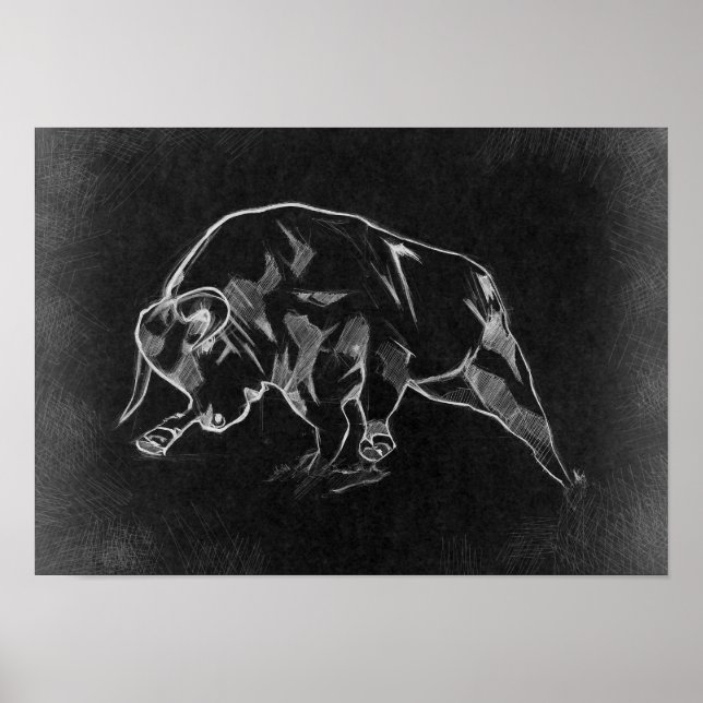 Stier - Grafische Zeichnung Poster (Vorne)