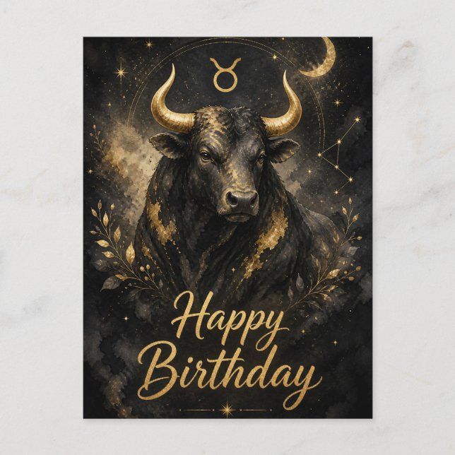 Stier Happy Birthday Sternzeichen Design Postkarte (Vorderseite)